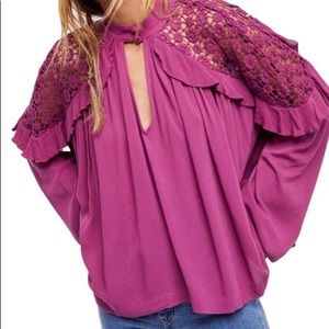 Free People Little Bit of Love Lace Ruffle Blouse